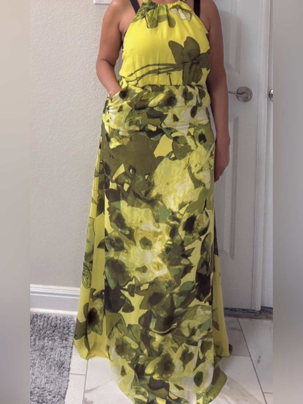 Jessica Simpson Yellow and Olive Green Floral Maxi Skirt
